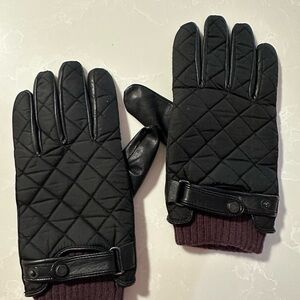 Ted Baker Quilted Black Gloves with Burgundy Cuffs
